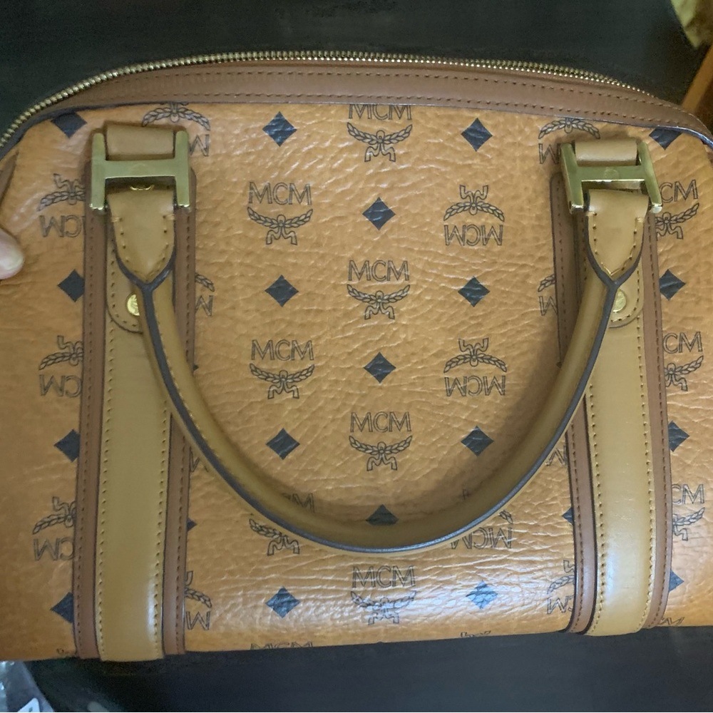 MCM Cognac Brown Visetos Dome Satchel with Gold Hardware - Picture 5 of 11